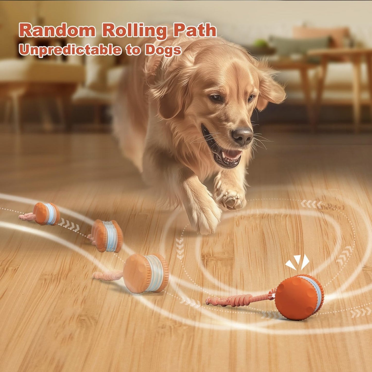 Random Path Electric Rolling Dog Toy with Rope, Motion-Activated for Small/Medium Dogs, Boredom Relief