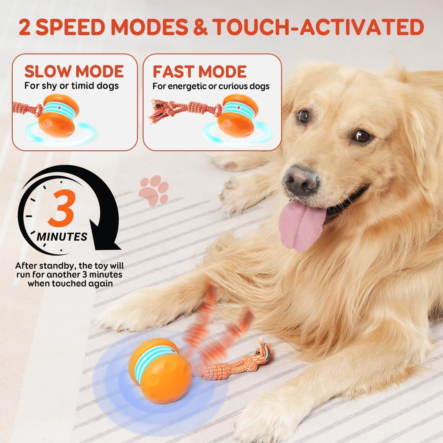 Random Path Electric Rolling Dog Toy with Rope, Motion-Activated for Small/Medium Dogs, Boredom Relief