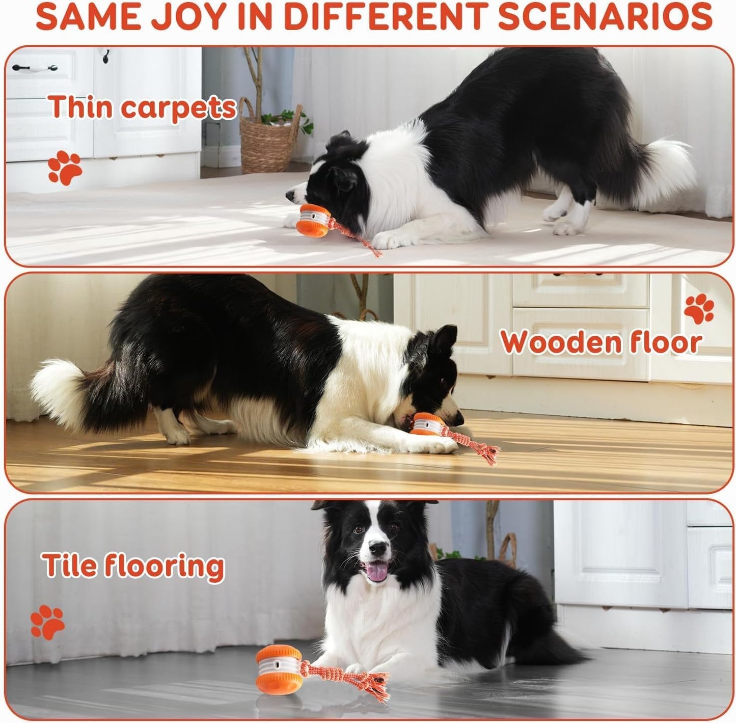Random Path Electric Rolling Dog Toy with Rope, Motion-Activated for Small/Medium Dogs, Boredom Relief