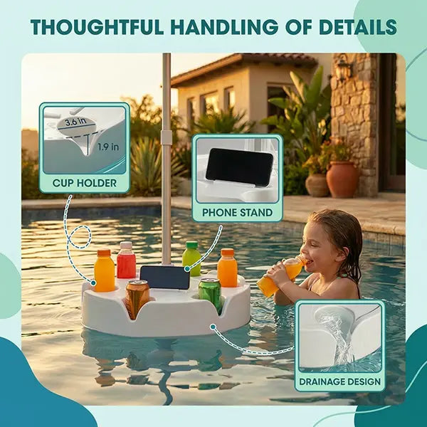 Floating Pool Umbrella with Bar and Base,Portable Pool Bar Table Umbrellas with CupHolder & Phone Stand, Floating PoolsideShade, Included Easy Carry Bag