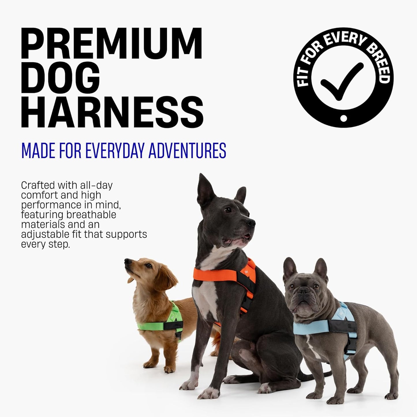 No-Rub Dog Harness | Anti-Chafe Straps, Custom Fit Neck & Torso, Reinforced D-Ring | Durable, Soft, Snap-On Design