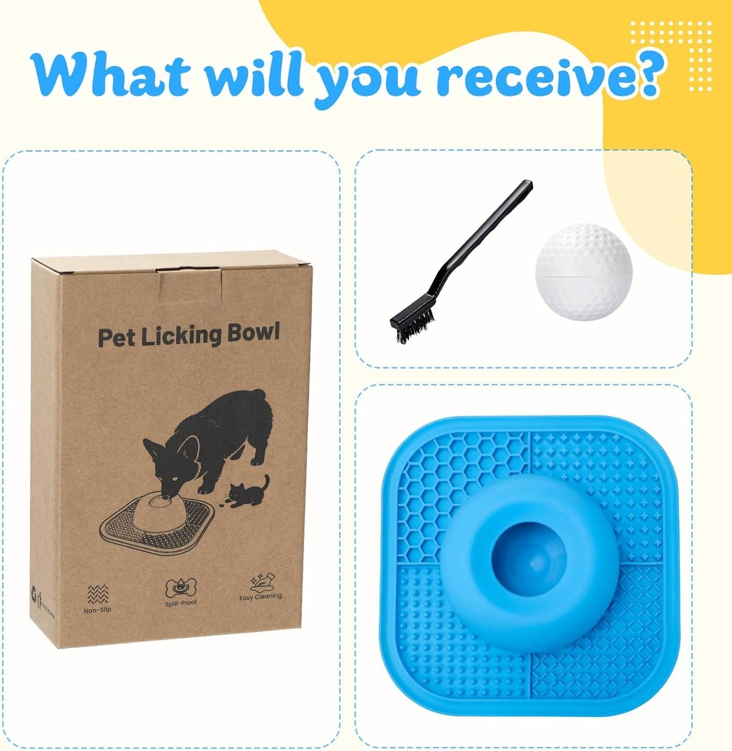 Anti-Slip Slow Feeder Lick Bowl with Rolling Ball, 5/6 Cup for Dogs & Cats
