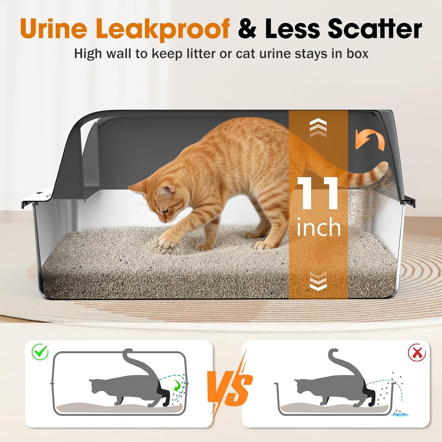 2-Pack Stainless Steel Cat Litter Box – Extra Large for Big Cats, XL Metal Pan with Lid and High Sides, Leak-Proof, Non-Stick, Includes Scoop