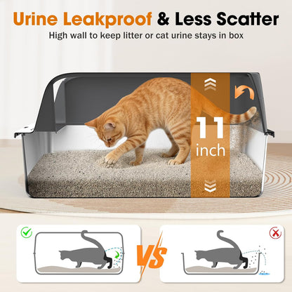 2-Pack Stainless Steel Cat Litter Box – Extra Large for Big Cats, XL Metal Pan with Lid and High Sides, Leak-Proof, Non-Stick, Includes Scoop