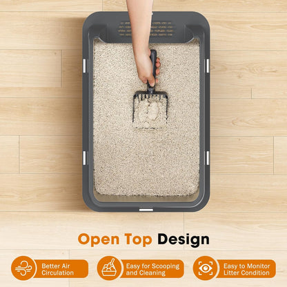 2-Pack Stainless Steel Cat Litter Box – Extra Large for Big Cats, XL Metal Pan with Lid and High Sides, Leak-Proof, Non-Stick, Includes Scoop