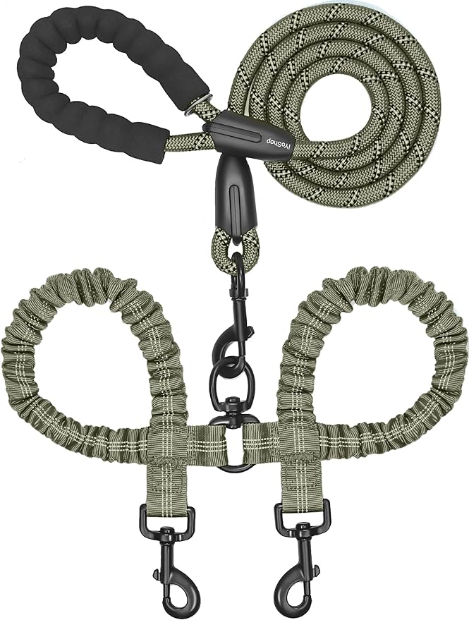 Dual Dog Leash - 360° Swivel, No Tangle Walking Leash with Shock Absorbing Bungee for Two Dogs (Large, 25-150 lbs)