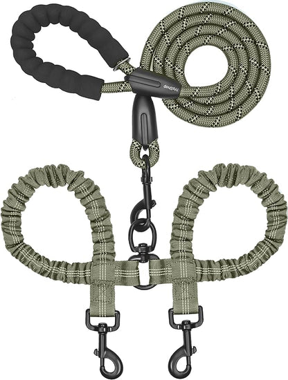 Dual Dog Leash - 360° Swivel, No Tangle Walking Leash with Shock Absorbing Bungee for Two Dogs (Large, 25-150 lbs)