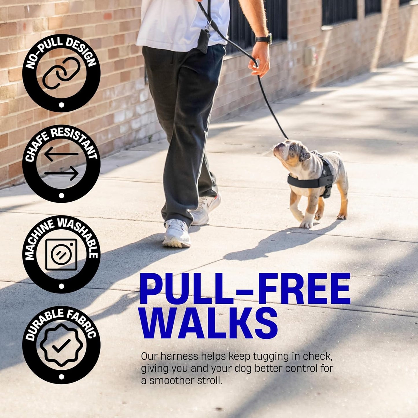 No-Rub Dog Harness | Anti-Chafe Straps, Custom Fit Neck & Torso, Reinforced D-Ring | Durable, Soft, Snap-On Design