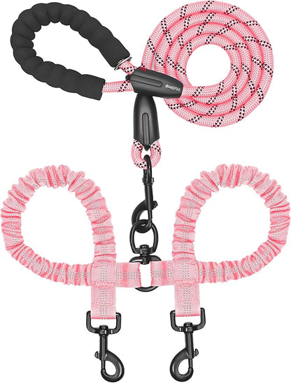 Dual Dog Leash - 360° Swivel, No Tangle Walking Leash with Shock Absorbing Bungee for Two Dogs (Large, 25-150 lbs)