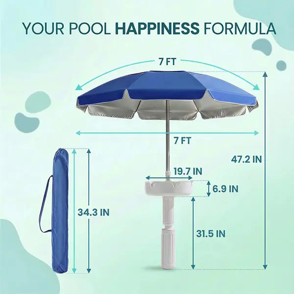 Floating Pool Umbrella with Bar and Base,Portable Pool Bar Table Umbrellas with CupHolder & Phone Stand, Floating PoolsideShade, Included Easy Carry Bag