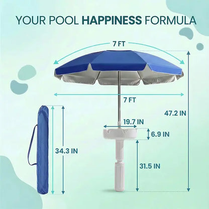 Floating Pool Umbrella with Bar and Base,Portable Pool Bar Table Umbrellas with CupHolder & Phone Stand, Floating PoolsideShade, Included Easy Carry Bag