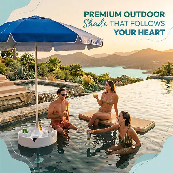 Floating Pool Umbrella with Bar and Base,Portable Pool Bar Table Umbrellas with CupHolder & Phone Stand, Floating PoolsideShade, Included Easy Carry Bag