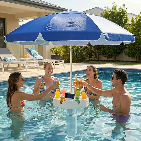 Floating Pool Umbrella with Bar and Base,Portable Pool Bar Table Umbrellas with CupHolder & Phone Stand, Floating PoolsideShade, Included Easy Carry Bag
