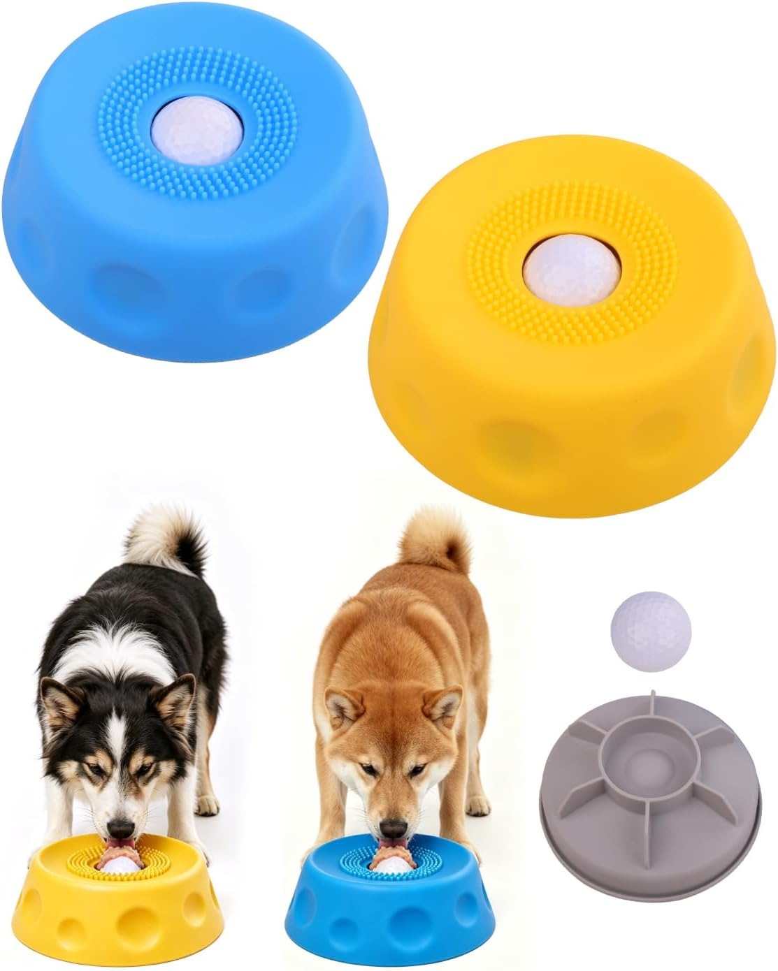 Slow Feeder Dog Bowl with Rolling Ball, Interactive Lick Bowl for Dogs & Cats Anti-Slip Silicone Lick Mat for Liquid Treat Wet Food Bone Broth