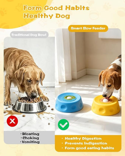 Slow Feeder Dog Bowl with Rolling Ball, Interactive Lick Bowl for Dogs & Cats Anti-Slip Silicone Lick Mat for Liquid Treat Wet Food Bone Broth