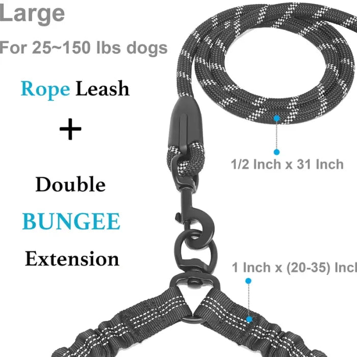 Dual Dog Leash - 360° Swivel, No Tangle Walking Leash with Shock Absorbing Bungee for Two Dogs (Large, 25-150 lbs)