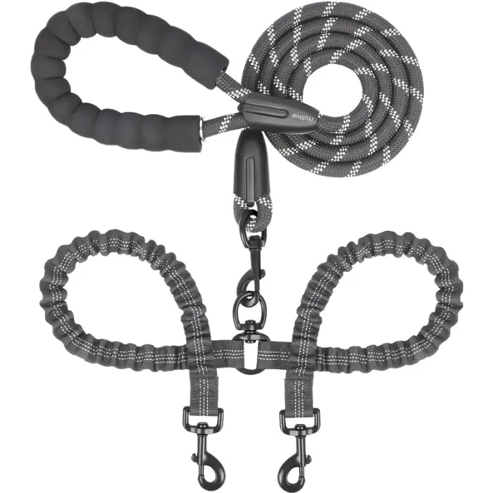 Dual Dog Leash - 360° Swivel, No Tangle Walking Leash with Shock Absorbing Bungee for Two Dogs (Large, 25-150 lbs)