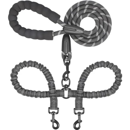 Dual Dog Leash - 360° Swivel, No Tangle Walking Leash with Shock Absorbing Bungee for Two Dogs (Large, 25-150 lbs)