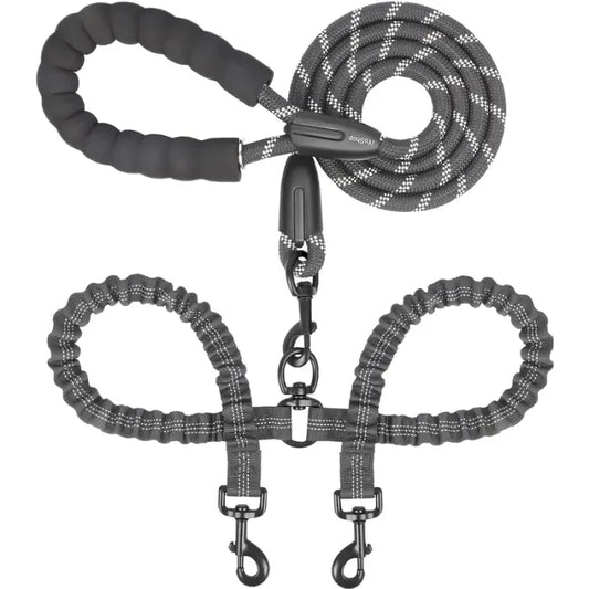 Dual Dog Leash - 360° Swivel, No Tangle Walking Leash with Shock Absorbing Bungee for Two Dogs (Large, 25-150 lbs)